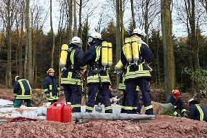 Bild: Die Einsatzkräfte mussten unter schwerem Atemschutz eine Person aus einem Schacht retten