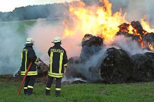Bild: Mit den Rundballen verbrannte ein Großteil der Futtervorräte des Bauern