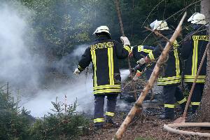 Bild: Am Rande einer Lichtung war ein Brand ausgebrochen und konnte von der Feuerwehr schnell gelöscht werden