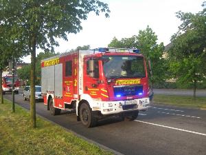 Bild: Rückblick: Das LF-KatS, das in der Gemeinde Eppelborn im LB Bubach-Calmesweiler stationiert ist, auf
Alarmfahrt in Magdeburg. (Foto: Christian Holz)