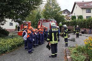 Bild: Kommandos bei der Einsatzstelle Gebäudebrand