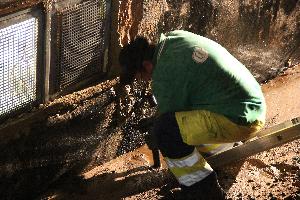 Bild: Mitarbeiter des Wasserversorgers verschließen die beschädigte Wasserleitung