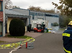 Bild: Darstellung des verunfallten Transporters mit verschiedenen Stoffen.